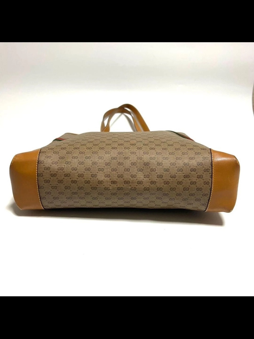Gucci Beige Brown GG Canvas Tote with Green-Red Web Stripe - Picture 4 of 14